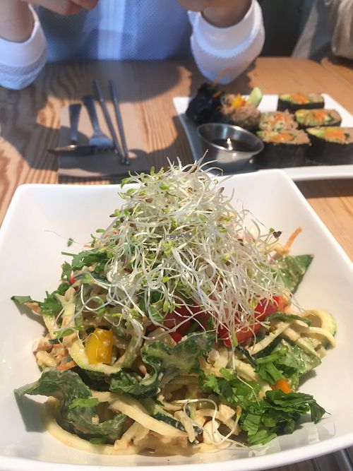 Raw pad thai with zucchini noodles. This one was less impressive than others.  at Eternal Abundance in Vancouver