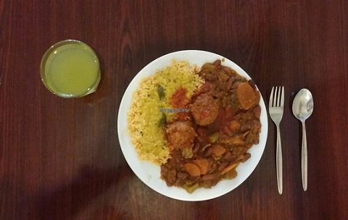 large vegan works plate at Hare Krishna Food For Life in Fortitude Valley