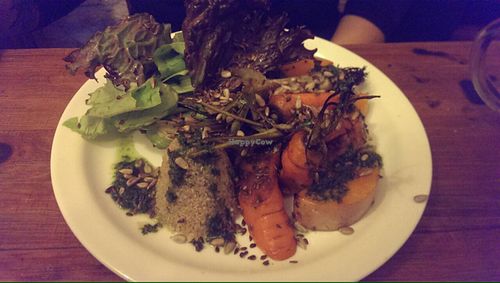 quinoa, roasted vegetables and green leaves - delicious!  at La Fonda in Montevideo