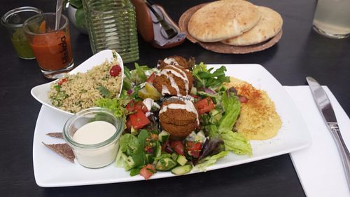 Hummus Platter- the best baked falafel! at Nanoosh in Berlin