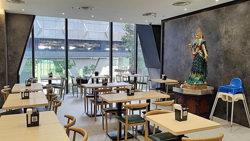Café interior at Annalakshmi Restaurant in Central Singapore
