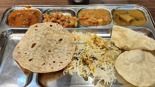 Lunch chapatti with rice and papadam at Annalakshmi Restaurant in Central Singapore