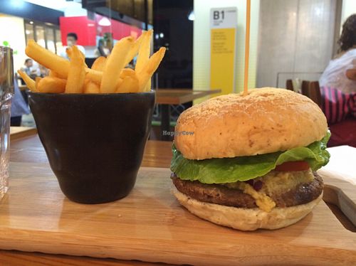 hummus burger  at nomVnom Bistro - Clarke Quay in Central Singapore