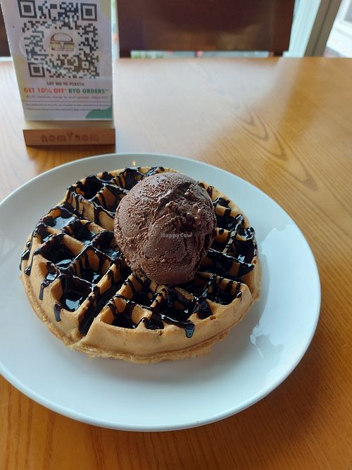 Belgium waffles with chocolate ice cream at nomVnom Bistro - Clarke Quay in Central Singapore