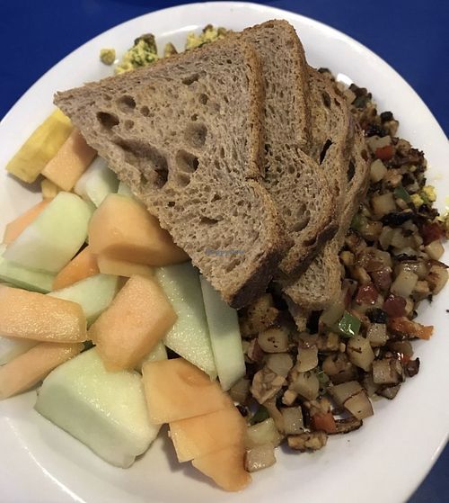 Flavorless vegan hash and dry toast - sad   at Monty's Blue Plate Diner in Madison