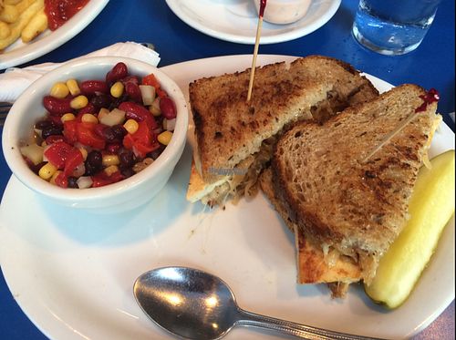 Sheldon with bean salad at Monty's Blue Plate Diner in Madison