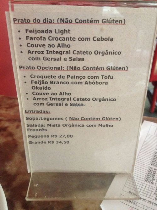 Menu at Vegan Vegan in Rio De Janeiro