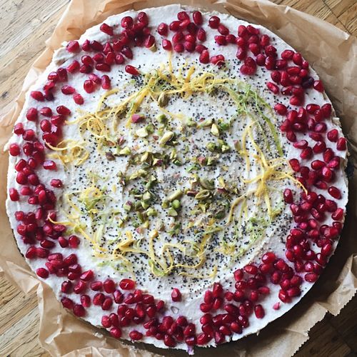 lemon+vanilla raw cake. sugar-free and gluten-free. raw cakes are always available through the week. at Barkett in Berlin