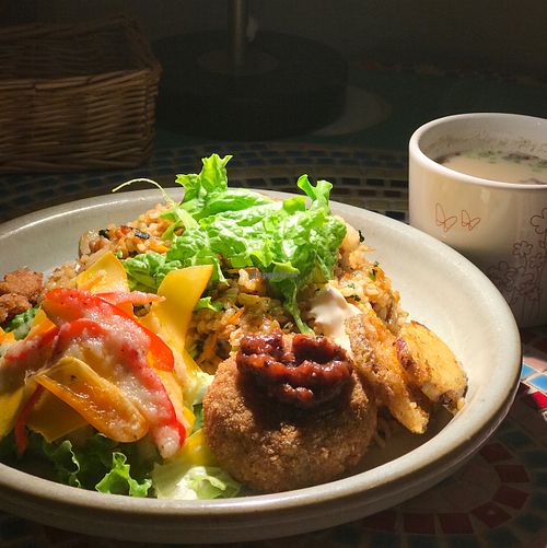 Rice dish of the day w/soup  at Hiruneko Shokudou in Itoshima