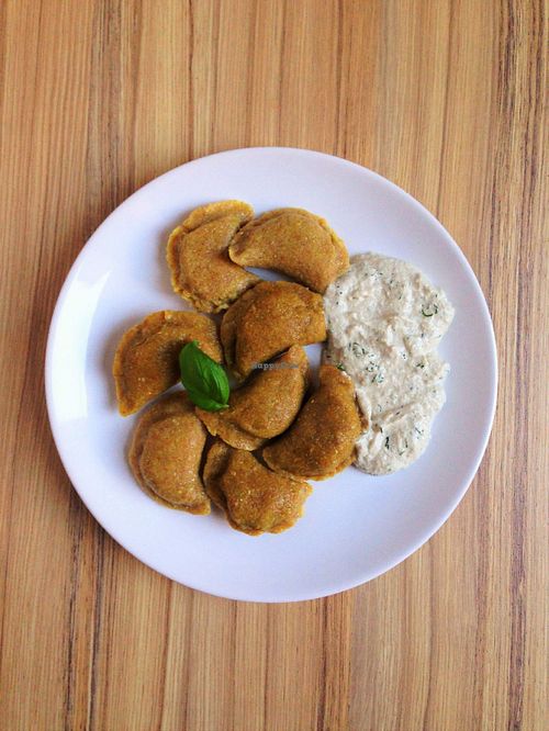 Spelt pierogi with green lentils at Vegus Bar in Rzeszow