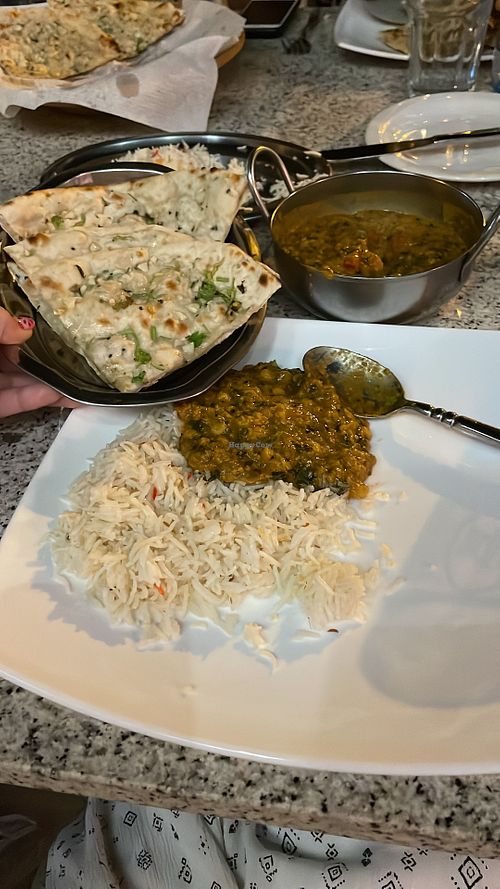 Vegan naan, pilau rice and lentil curry   at Spice Hut in Quesada