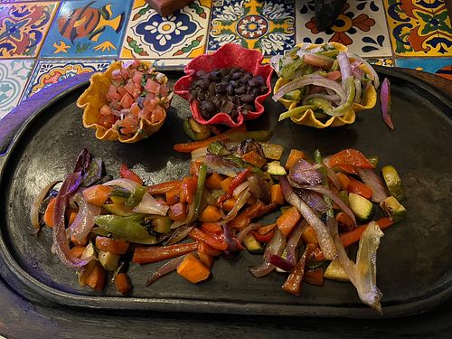 Veggie fajitas without cheese. Not listed on the menu.  at Jazmin in San Jose Del Cabo