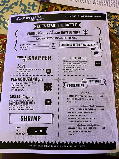 There is a Vegetarian section, but I’m not sure which of these items can be made vegan  at Jazmin in San Jose Del Cabo