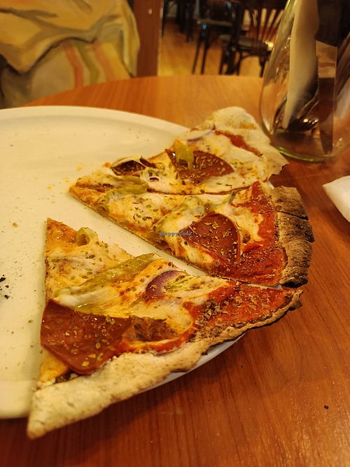 Salami pizza on a gluten free base. at Vistro in Hamburg