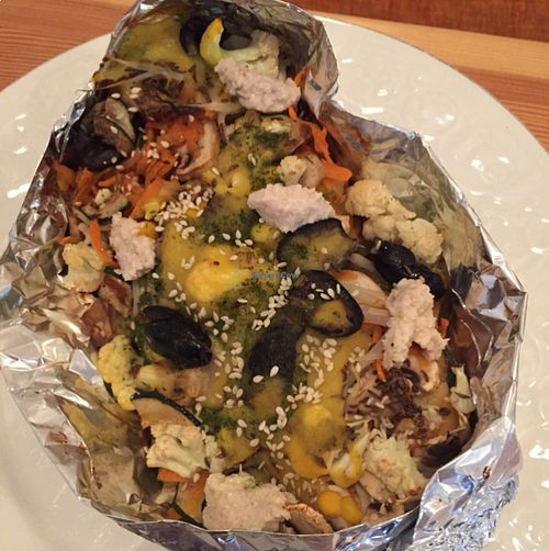 Potatoe stuffed with vegetables (grilled) at Laimes Skonis in Klaipeda