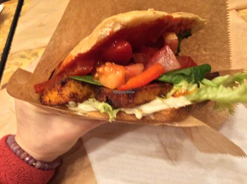 tofu burger on a gluten free bun  at Mango Vegan Street Food - Bracka in Warsaw