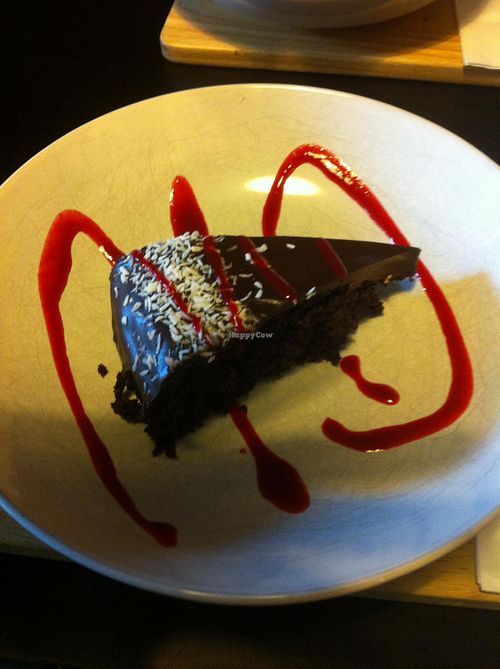 Vegan chocolate cake at Orangebox in Munich