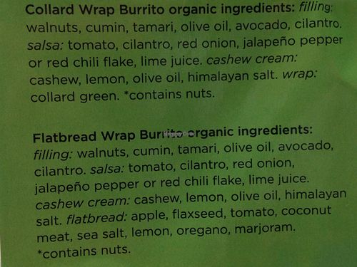 Burrito ingredients at Puree Juice Bar in Washington