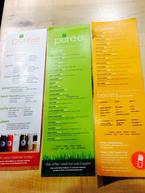 Menu taped to counter at Puree Juice Bar in Washington