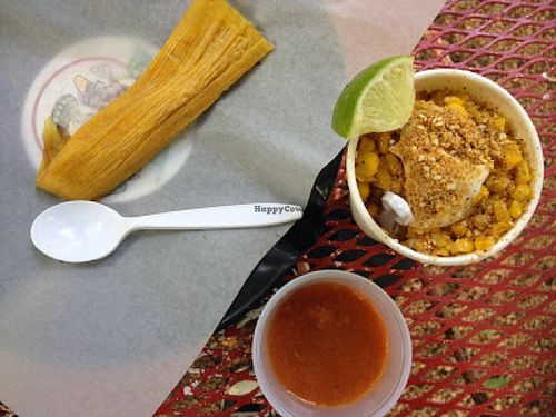 Street Corn and a Sweetcorn Tamale at Cool Beans - Food Truck in Austin