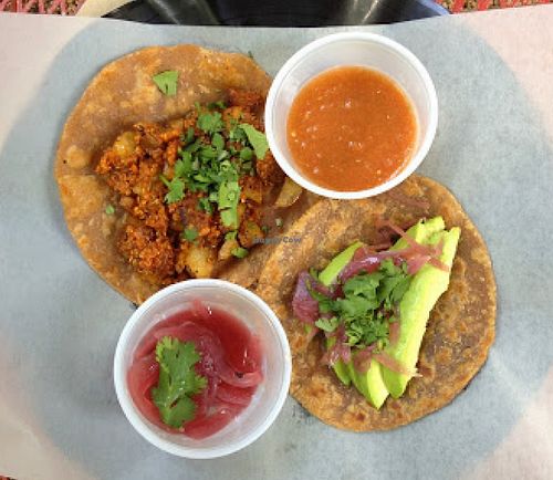 The Warrier and an off-menu treat of a spelt tortilla topped with avocado, pickled red onions & cilantro - amazing! at Cool Beans - Food Truck in Austin