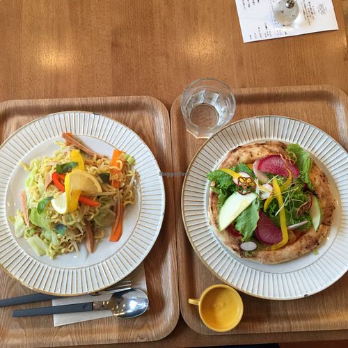 ramen and pizza  at Sekai Cafe - Asakusa in Tokyo