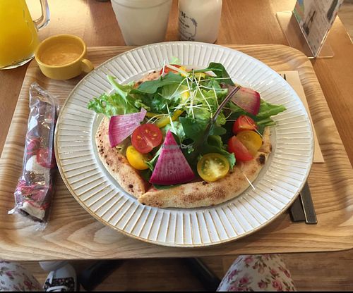 'Salad Pizza'  at Sekai Cafe - Asakusa in Tokyo
