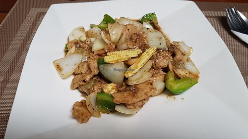 Fried 'chicken' with black pepper sauce at Veggie Homemade Aurra Ammie in Pak Chong