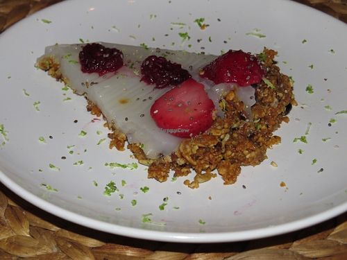 Lime tart, seeds and peanut butter crust (Caribbean menu dessert)  at Amaluna Restaurant & Lab in Punta Cana