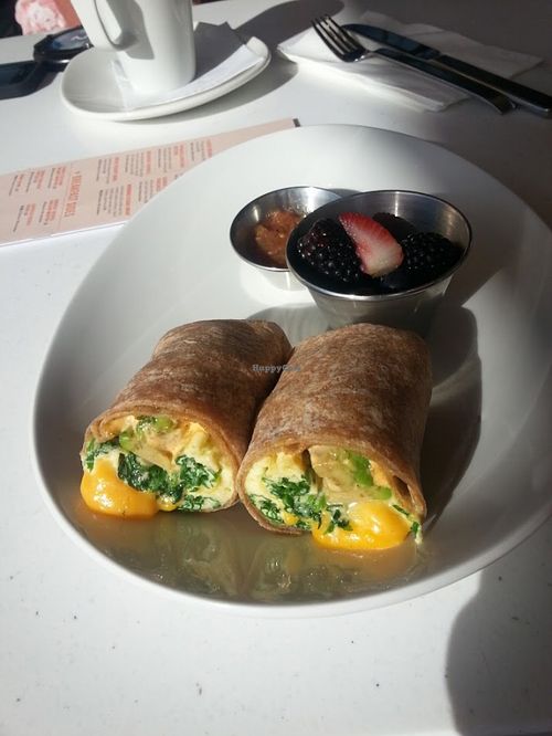 Breakfast burrito with fruit. at LYFE Kitchen in Lone Tree