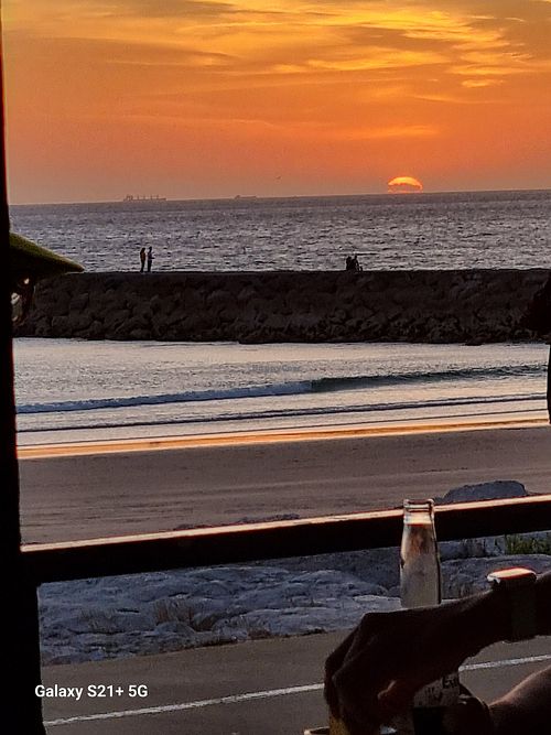 View oc the sunset from in the restaurant. at Marcelino Beach Club in Costa Da Caparica