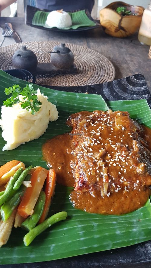 Vegan tempe steak at AA Juicery Cafe in Ubud