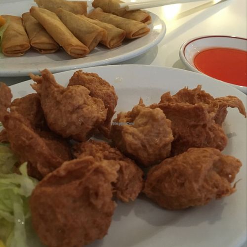 Mock chicken nuggets and Veg spring rolls at Full House Noodle Bar in Lancaster