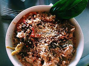 The menu of the day can be, a nice  vegetables soup, or an ardent pasta macaroni, whit our brown areas, home made.
juice of the day, for only 10.000.
 ( try the wine risoto). at Namaste Restaurant in Guatape