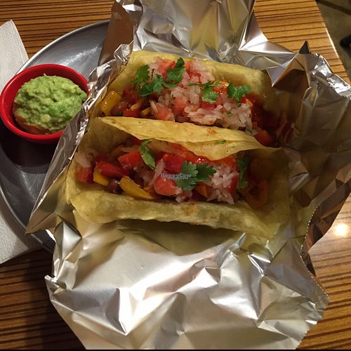 vegetable tacos with side guacamole at Gusto Taco 구스토 타코 in Seoul