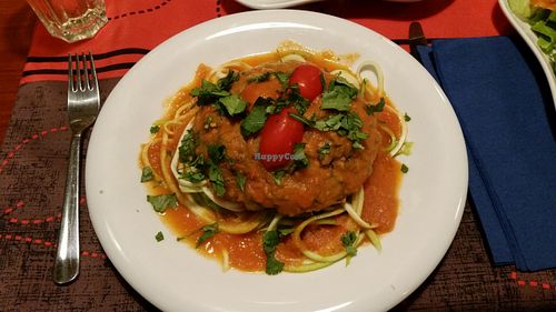 Portobello Mushroom and zucchini pasta at Govinda's in Oeiras