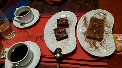 Apple pie, sweet potatoe cake and barley 'coffee' at Govinda's in Oeiras