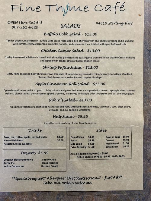 Salads at Fine Thyme Cafe in Soldotna