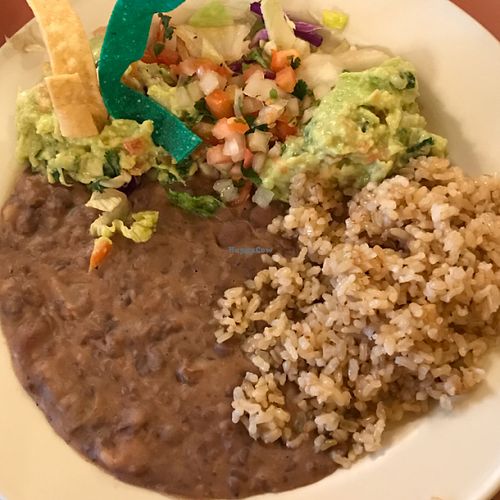 brown rice, refried beans, pico, guac at Don Jose's in Homer