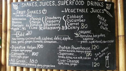 shake menu at Karma Kafe in Koh Phangan