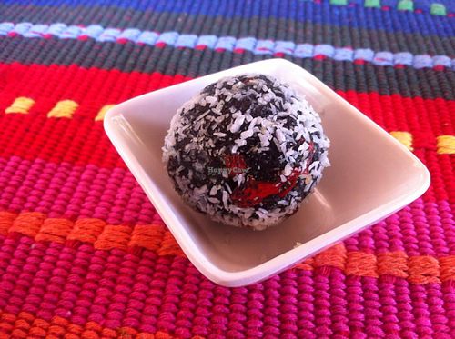 vegan raw cacao dates and goji berry ball at Karma Kafe in Koh Phangan