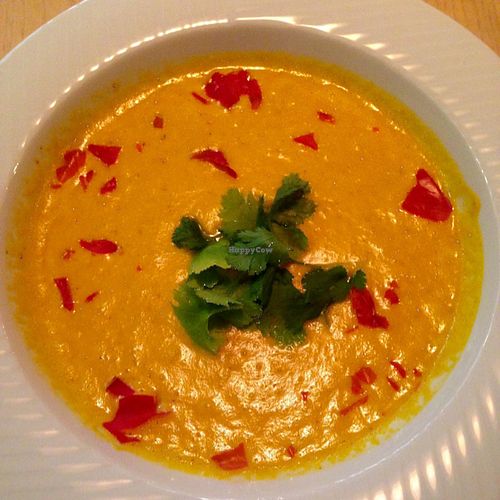 Raw vegan carrot soup at Plevel - Jindrisska in Prague