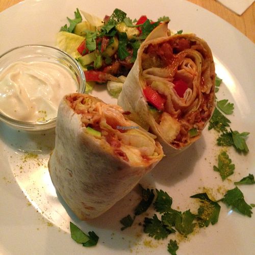 Mexican bean and veggie wrap with vegan sauce  at Plevel - Jindrisska in Prague