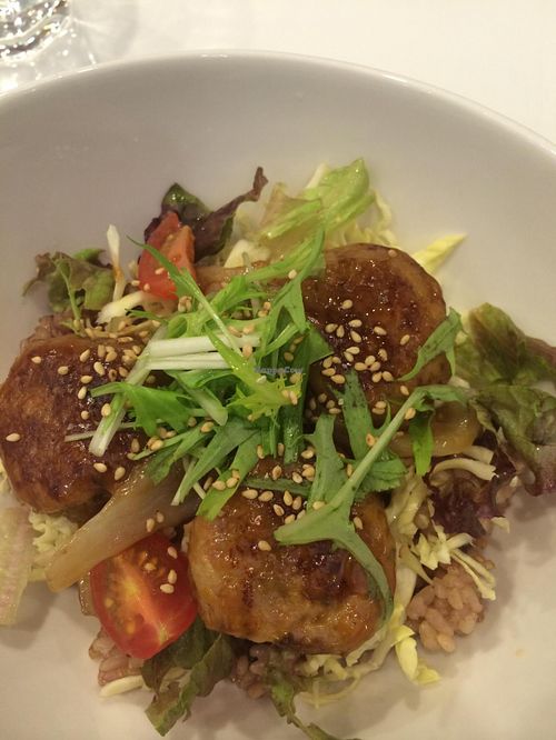 Soy meat rice bowl! Yummy!! at Maaru Organic Cafe in Himeji