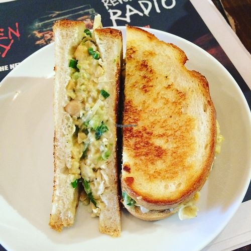 The amazing Toona Melt made with chickpeas! On sourdough  at Naked Cafe in Kelowna