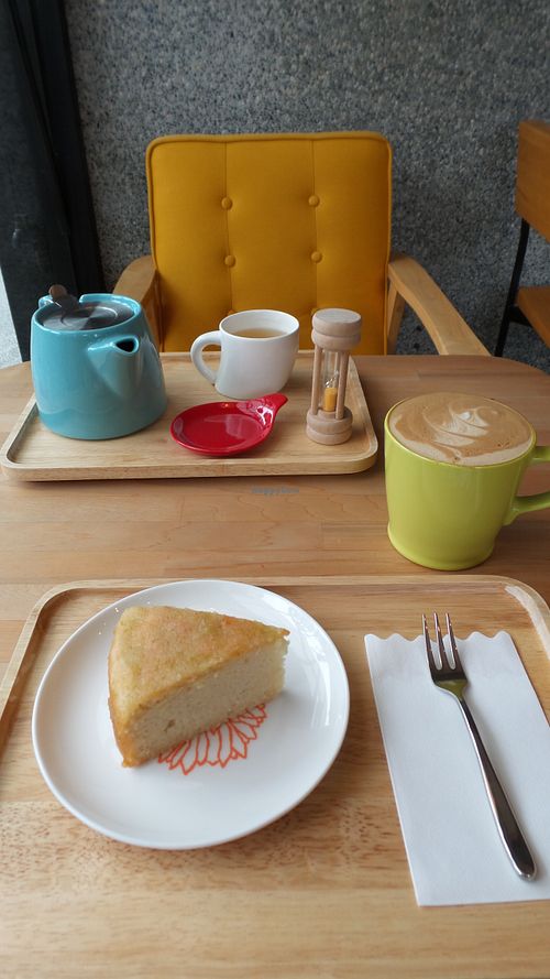 Excellent lemon cake and coffee! at Vegan Heaven in Jiaosi