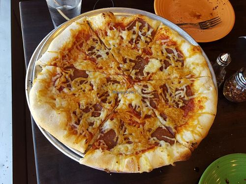 The cheese and pepperoni pizza. at Allie's Vegan Pizzeria and Cafe in Spokane