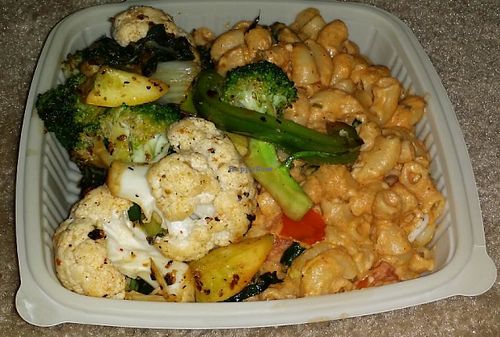 Chili mac and cheese with veggies!  at Good Karma Vegan Catering in Atlanta