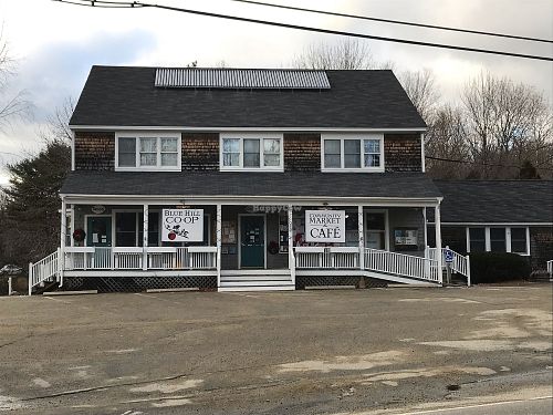 Parking lot view at Blue Hill Co-op and Cafe in Blue Hill
