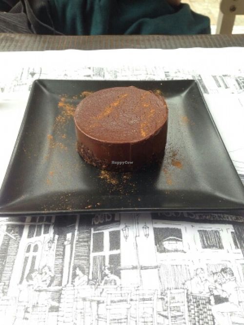 Vegan chocolate cake at roots in Thessaloniki